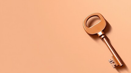 A vintage key carefully placed on a soft orange background, offering a timeless and elegant feel through its distinctive style and warm color palette.