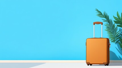 A vibrant orange suitcase stands solo against a striking blue wall, suggesting travel readiness and the anticipation of a forthcoming adventure.