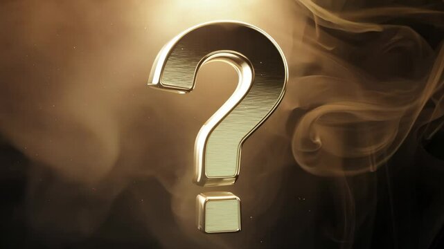 A question mark is shown in the center of a cloud of smoke. The smoke is yellow and the question mark is gold