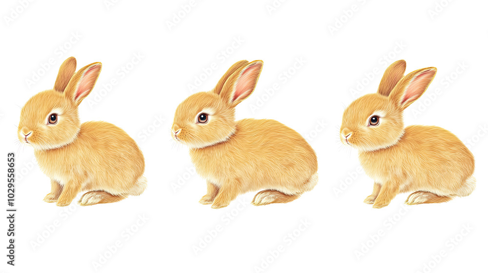 Poster adorable rabbits in a white background portrait collection generative ai