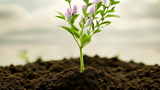 A flower with pink petals and green leaves. The flower is in the center of the image