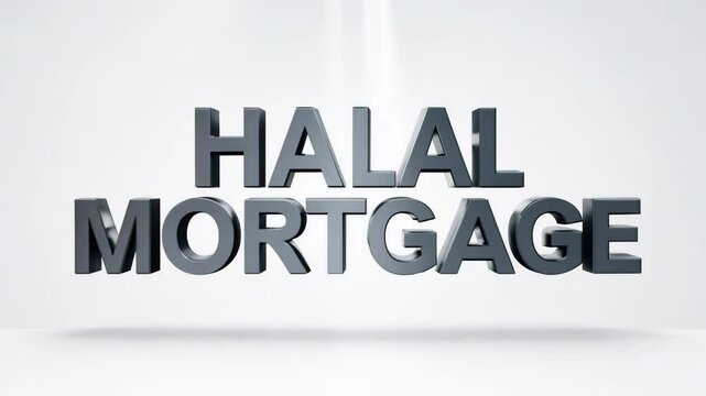 A black and white image of the word "halal mortgage" in white letters. The image is of a close up of the letters, with the letters appearing to be made of blocks. The image has a serious