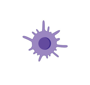Dendritic cell of immune system, stained microscopic cell, vector illustration.
