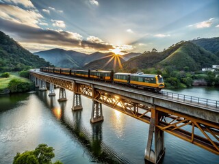 Scenic Maria Fumaa Train Crossing Rio Pelotas Railway Bridge in Stunning Landscape