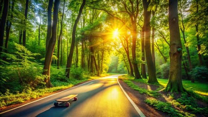 Obraz premium Scenic Longboarding Trail Adventure in Nature - Capture the Thrill of Outdoor Sports