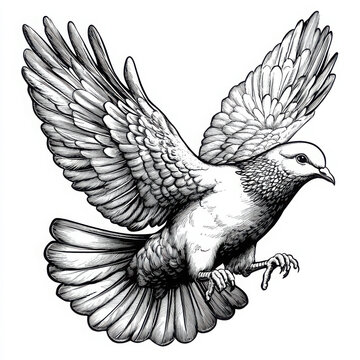 recommend clip art: Pigeon dove bird animal sketch engraving generative ai fictional character PNG illustration. Scratch board imitation. Black and white image.
                    