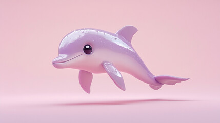 Fototapeta premium Cute Pink Dolphin Cartoon 3D Render for Kids Illustration