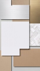 Abstract geometric background with paper, metal, and gold textures.
