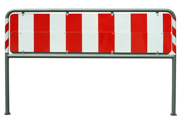 Traffic barrier striped red white obstacle sign isolated on white background