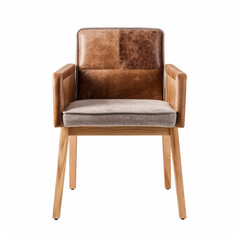 Fototapeta premium Elegant Modern Leather and Fabric Armchair with Wooden Legs - Ideal for Contemporary Living Spaces and Offices