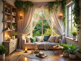 Serene Home Wellness Illustration for Relaxation and Mindfulness