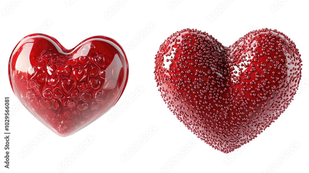 Aufkleber three dimensional shiny heart collections on a white background generative ai
