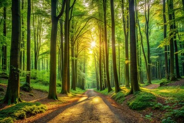 Obraz premium Serene Minimalist Forest Path: Tranquil Nature Escape