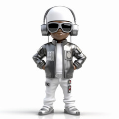 Stylized Illustration of a Cool Kid in Trendy Urban Outfit with Headphones and Sunglasses