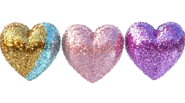 Shiny Three-Dimensional Hearts Collection on a White Background Generative AI