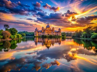Serene Palace Lake at Dusk - Captivating Low Light Photography