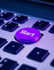 A striking purple button labeled 'Start 2025' on a keyboard, signifying the excitement of new beginnings for the Happy New Year 2025 celebration, created with generative AI.