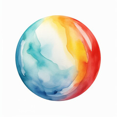 Vibrant Watercolor Sphere Illustration with Rainbow Colors on White Background