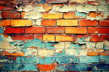 Fototapeta premium Colorful Peeling Paint on Brick Wall