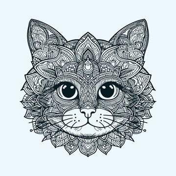 Elegant Cat Mandala Art for Tranquil Spaces