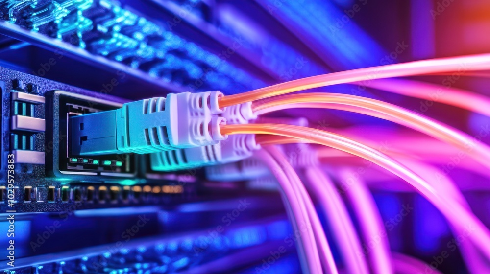 Aufkleber close-up of network cables connected to a server rack
