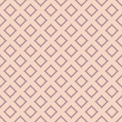 Abstract vector geometric seamless pattern. Texture with small diamond shapes, outline rhombuses, stars, grid. Dusty rose and beige color. Simple minimal ornamental background. Repeating geo design