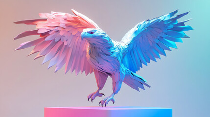 Fototapeta premium Abstract Eagle with Spread Wings in Pink and Blue Light