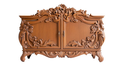 Elegant wooden cabinet with intricate carvings and ornate design, perfect for vintage interior...