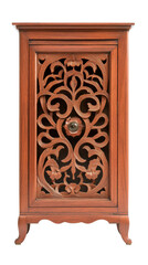 Elegant wooden cabinet with intricate floral carvings, showcasing fine craftsmanship. Perfect for enhancing home decor and storage needs.
