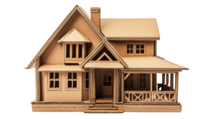 Intricate cardboard model of a charming house showcasing architectural details and craftsmanship. Perfect for design and art concepts.