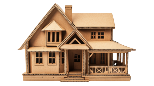 Intricate cardboard model of a charming house showcasing architectural details and craftsmanship. Perfect for design and art concepts.