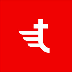 Obraz premium Initial letter T logo design with wings and cross. Can be used for religious and medical logos.