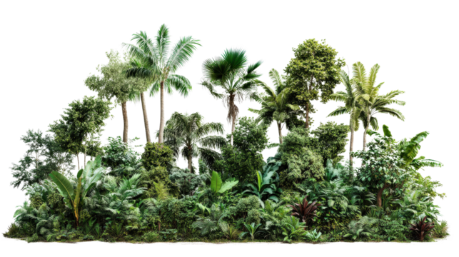 Lush dense rainforest with diverse green foliage and tall trees. Rich natural habitat, vibrant leaves, and tropical climate capture nature's essence.