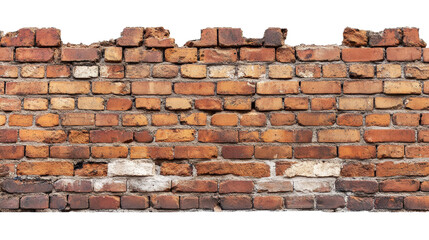 Obraz premium Old rustic brick wall with weathered, red and orange bricks, showcasing texture and history. Perfect for backgrounds or architectural themes.