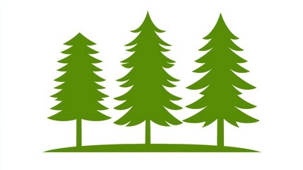 Three Stylized Green Pine Trees on White Background