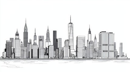 Naklejka premium Abstract Black and White City Skyline Illustration