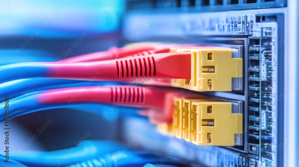 Poster close-up of network cables plugged into a server
