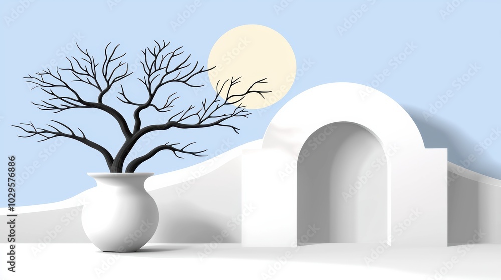 Poster Minimalist Landscape with Tree and Abstract Architecture