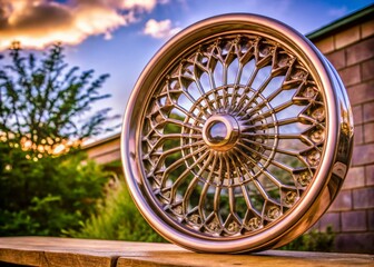 Solid Metal Wheel with Spoke Pattern and Copy Space for Industrial Design and Engineering Themes