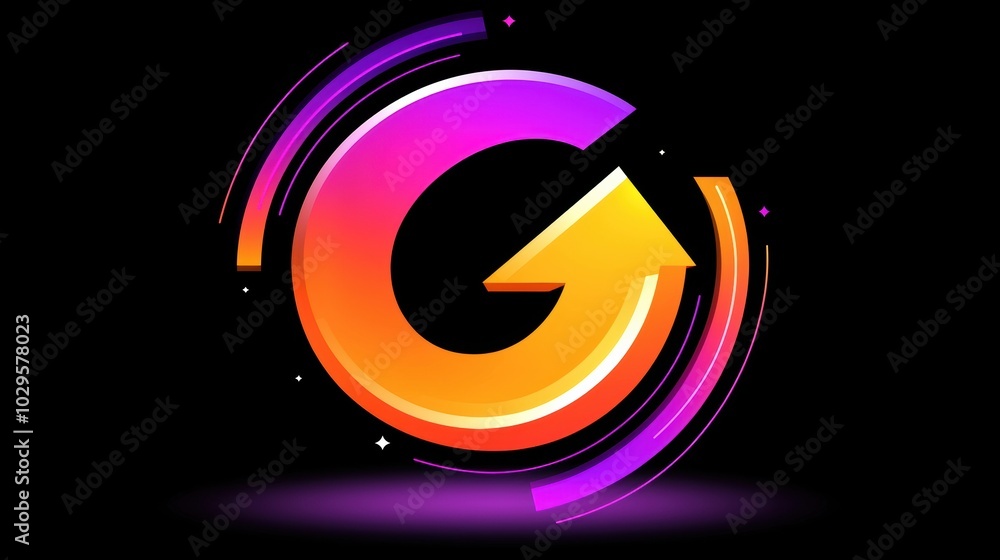 Poster vibrant colorful logo design with arrow and swirls