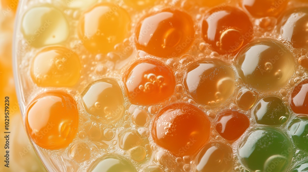 Poster colorful bubbles of sparkling beverage captured in a close-up view with vibrant hues and refreshing 