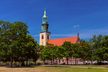 St. Mary's Church on Alexanderplatz in Berlin on a sunny day, Germany