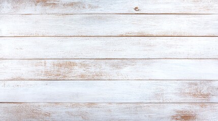 Obraz premium Rustic white wood background, weathered texture, horizontal planks, vintage style, neutral tones, copy space for text, minimalistic and clean design, suitable for text overlay, close-up.