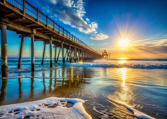 Obraz premium Stunning Aerial View of an Oceanside Pier Open to the Sea with Vibrant Blue Waters and Scenic Coastal