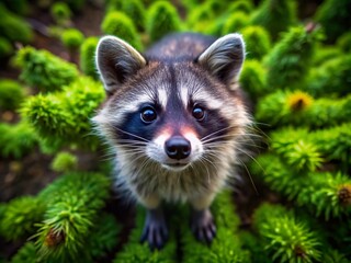 Stunning Aerial View of a Playful Juvenile Raccoon in a Natural Habitat