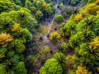 Fototapeta premium Stunning Aerial Views of Black Spiders in Their Natural Habitat for Nature Enthusiasts