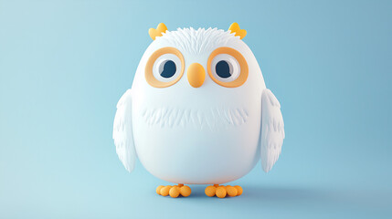 Obraz premium Cute white owl with big eyes on a blue background.