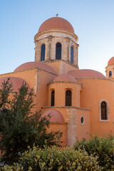 Fototapeta premium Sunset view of a temple in Greece on the island of Crete. Crete, Greece