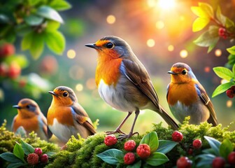 Fototapeta premium Stunning Bokeh Effect of Different Types of Robins in Nature