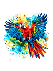 Obraz premium Beautiful red macaw illustration with watercolor background